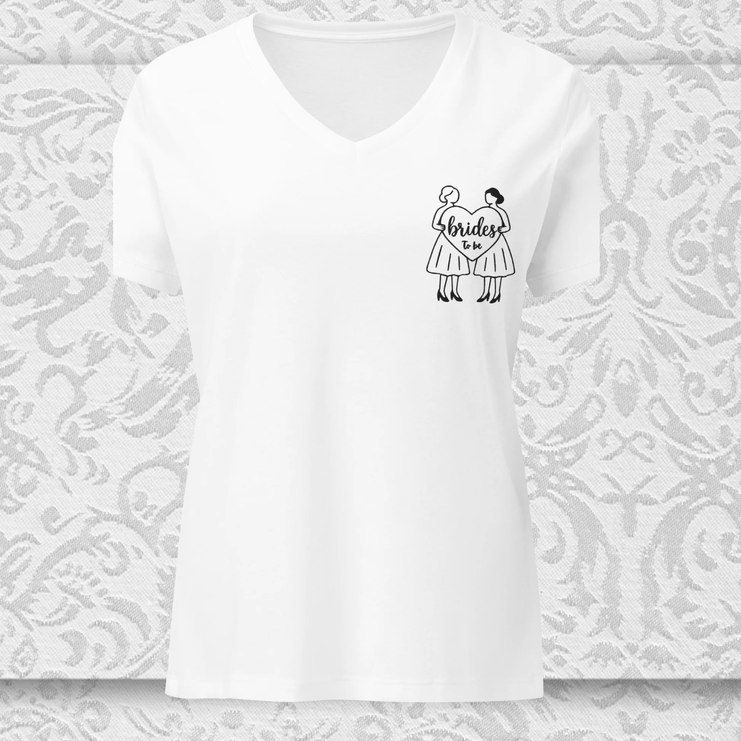 Camiseta bordada con cuello en V "Futuras novias" – Elegancia y amor para una boda lésbica 👩❤️👩✨