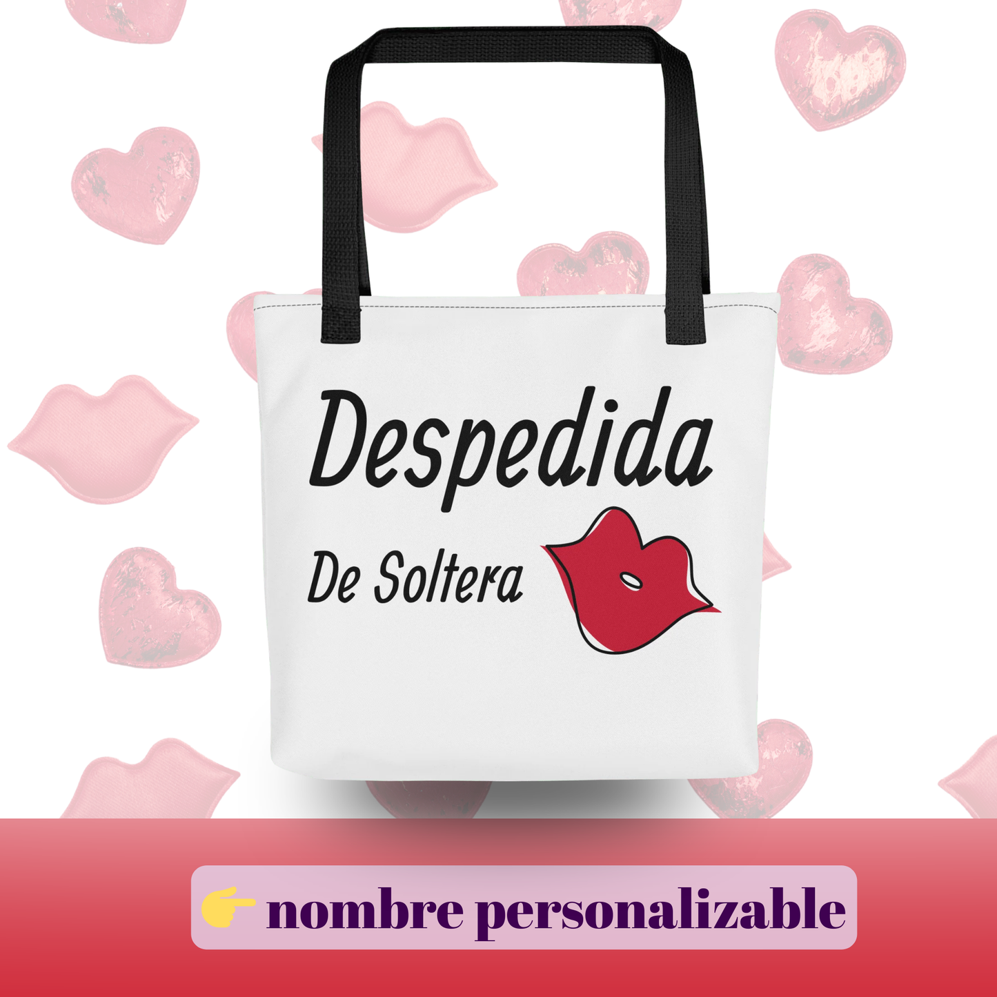 Bolsa tote despedida de soltera personalizada con texto y nombre ideal para fiesta de despedida de soltera evento entre amigas y regalo bachelorette — blanco