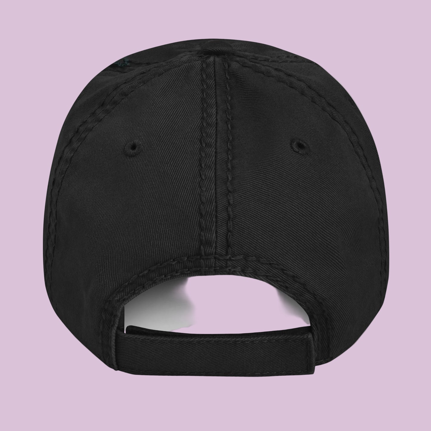 Casquette florale noire vue arrière avec fermeture réglable, confortable et ajustable pour EVJF et usage quotidien.