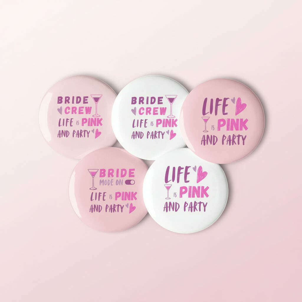 lot-de-5-badges-“life-is-pink-and-party”-–-collection-pink-partybadgeparty-promise-35032510