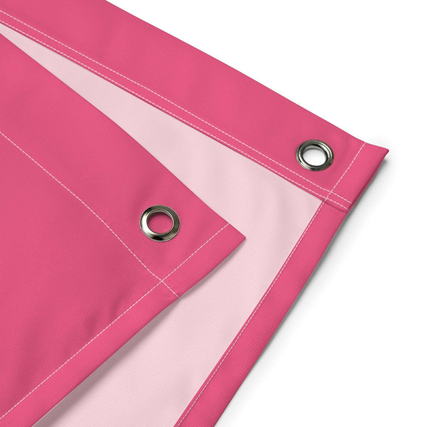 Close up of Pink Energy Only banner corner with metal grommet detail for easy hanging at bachelorette party or birthday decor Pink