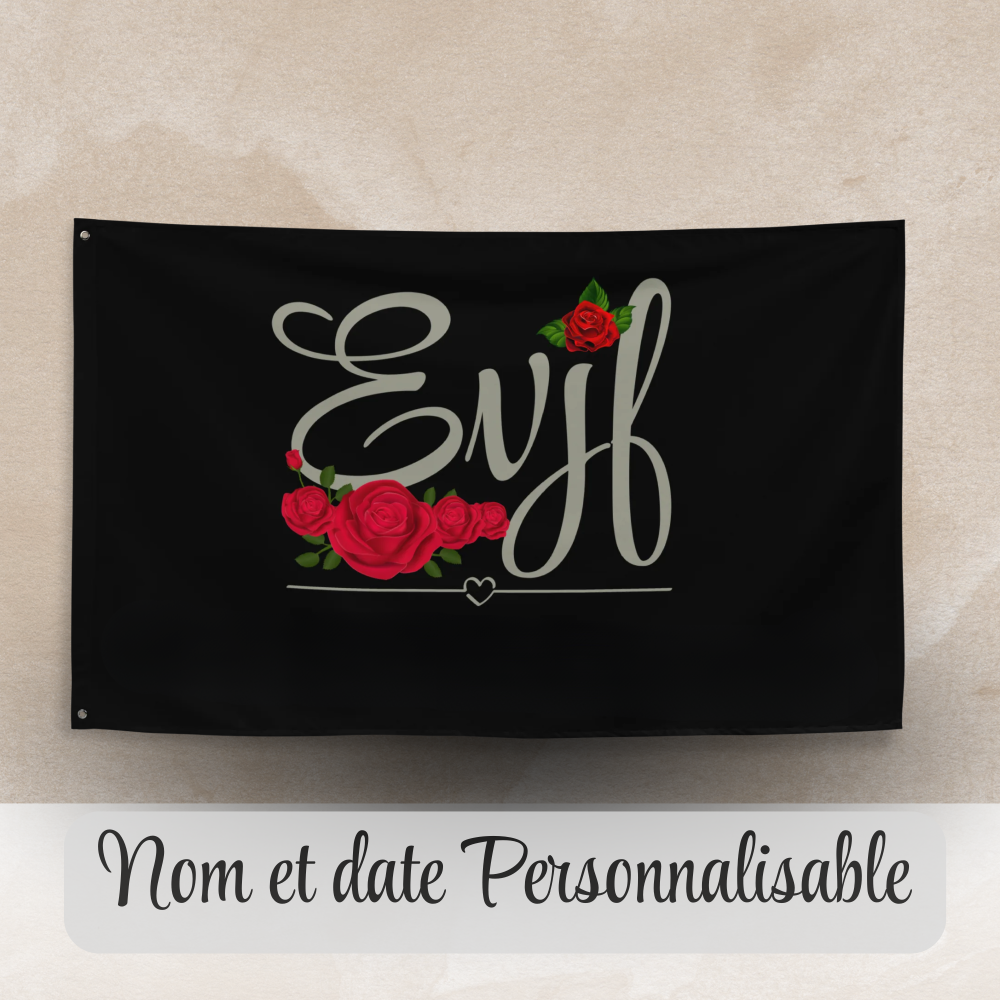 drapeau evjf personnalisable avec nom de la mariee et date de le evenement