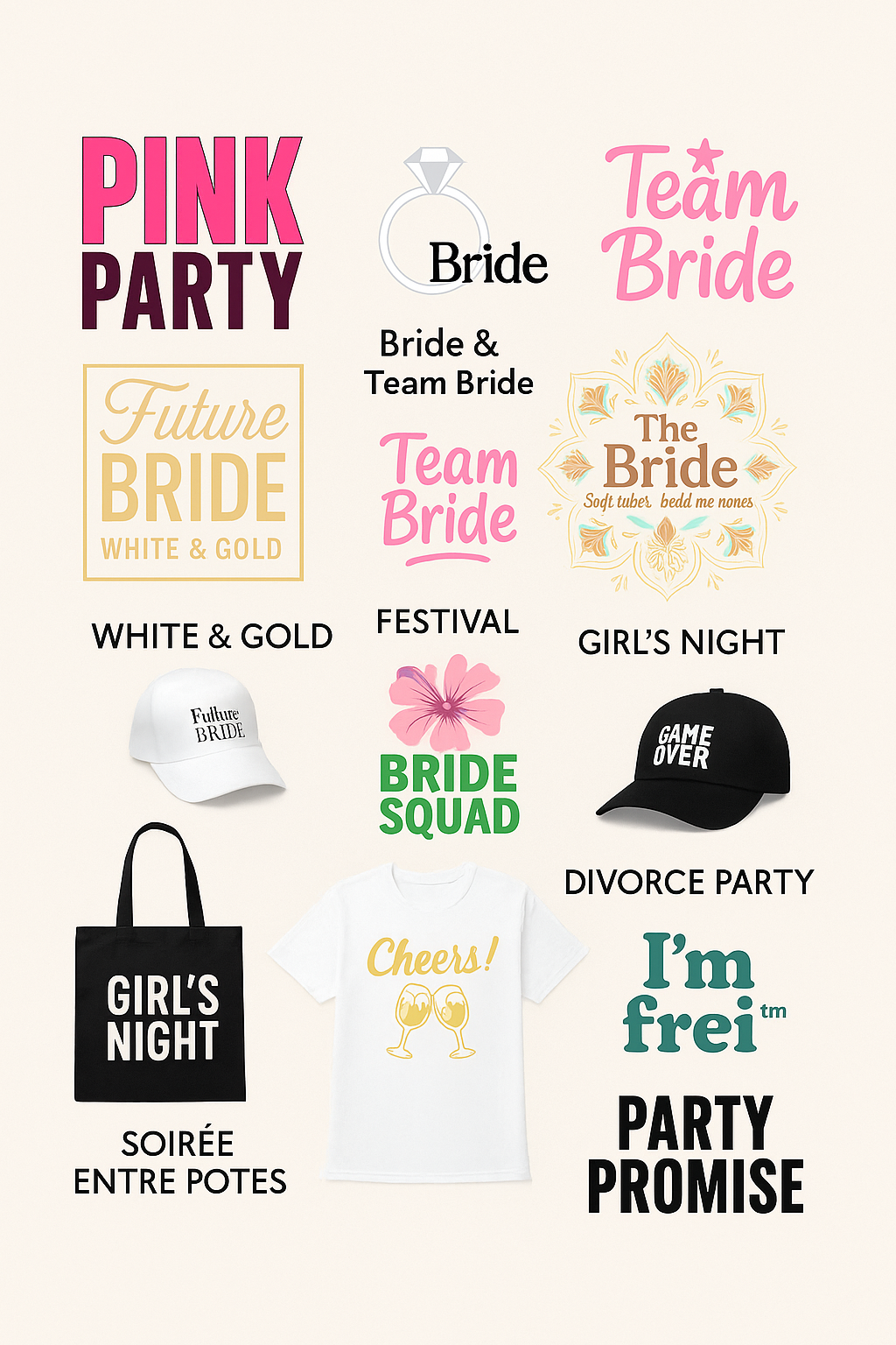 image de la collection multi theme du site party promise , representant les diverses modeles disponibles