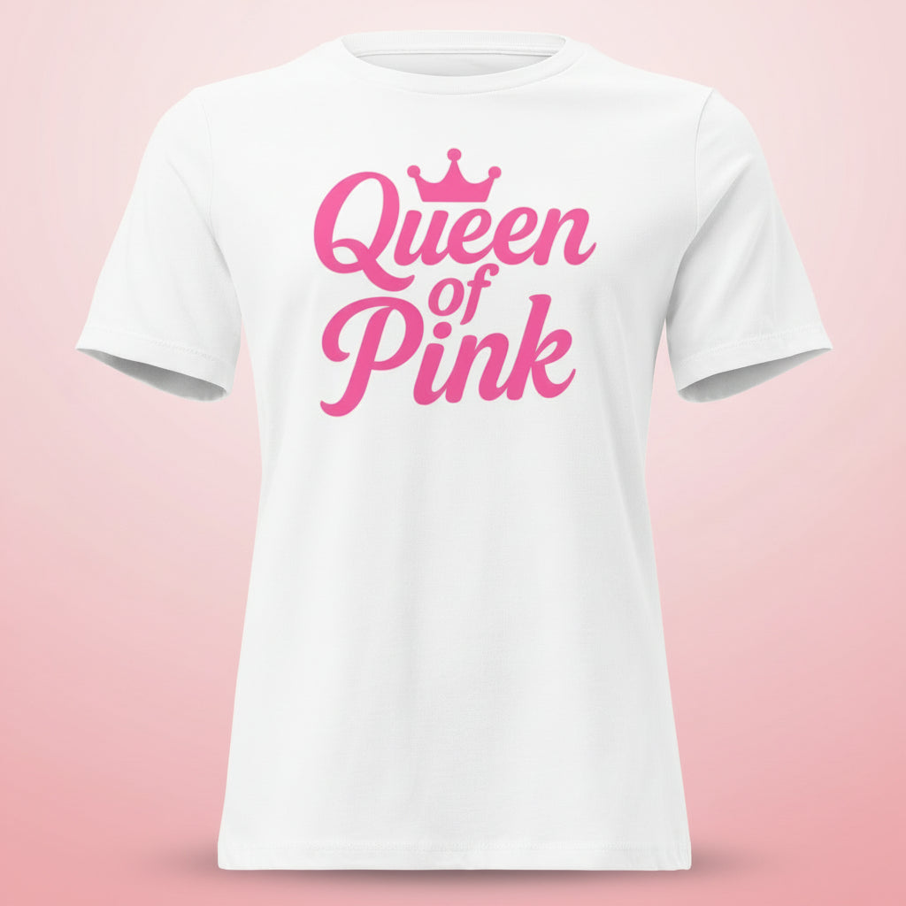 tee shirt blanc collection queen of pink en rose sur fond rose claire pour fete entre femme