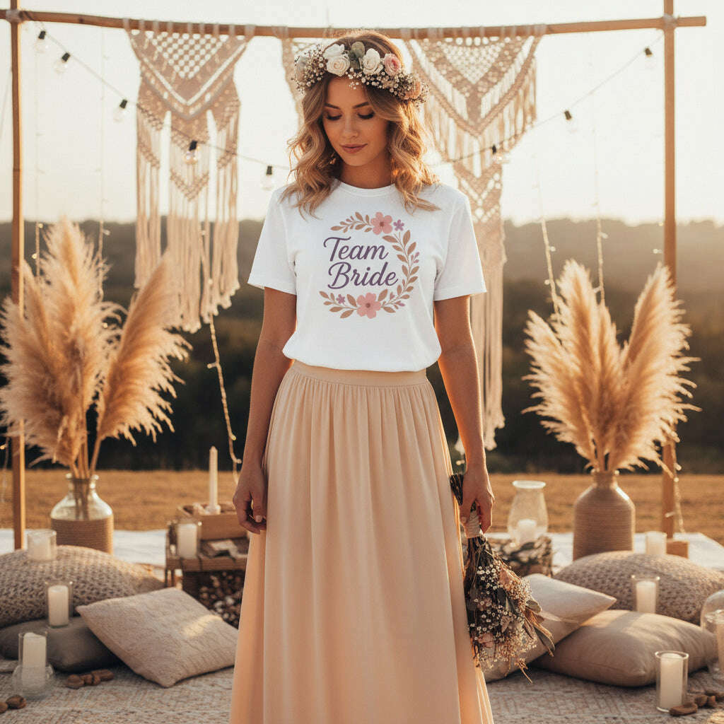 celebration avec une ambiance boho chic au coucher de soleil,  déco naturelle, gâteau central et bonne humeur s’unissent pour une fête élégante