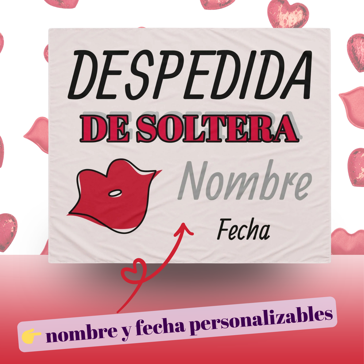 Bandera decorativa despedida de soltera personalizada con texto nombre y fecha ideal para decoracion de fiesta bachelorette evento entre amigas — rosa