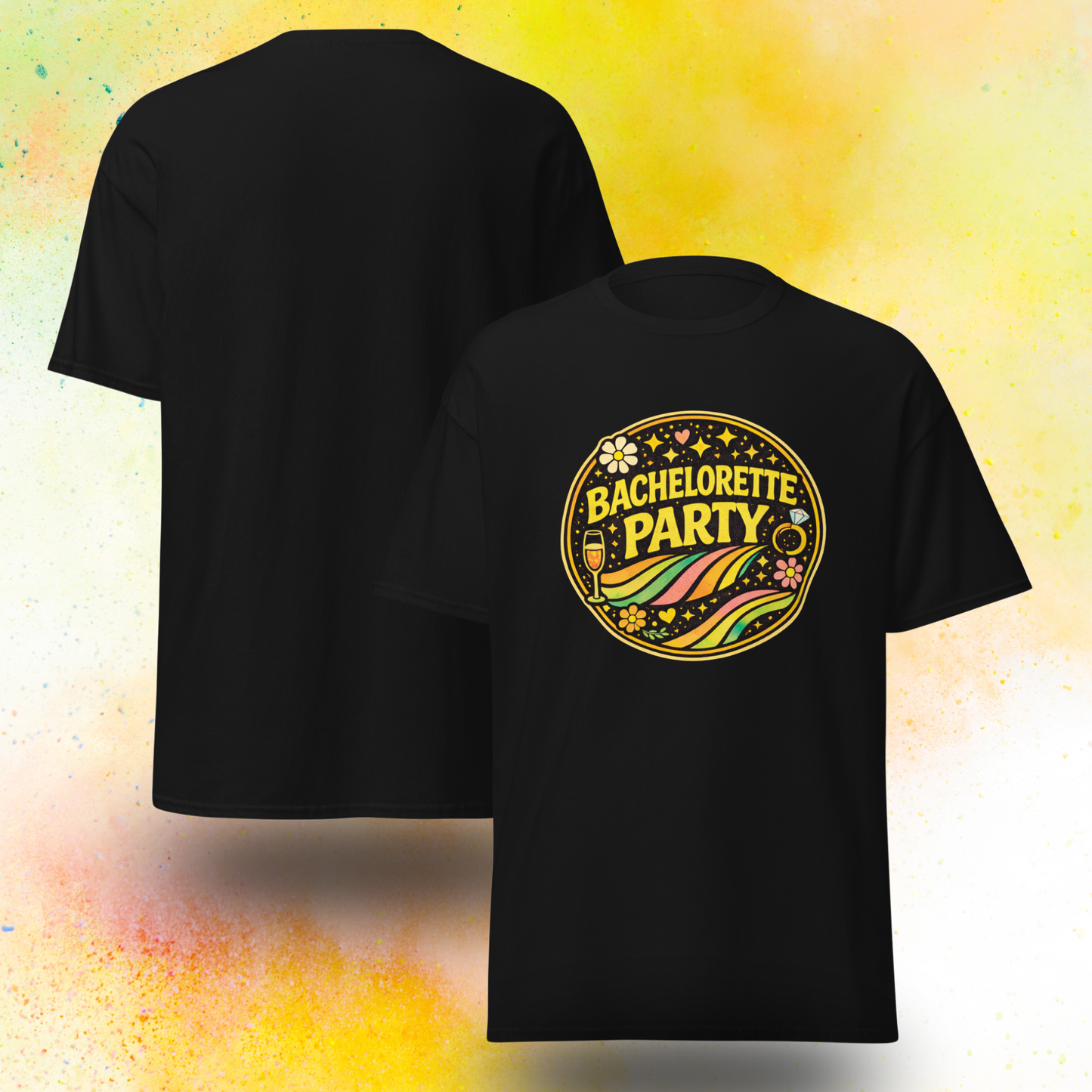 Retro style Bride Squad bachelorette party t shirt for bridal team celebration, matching outfit for hen party weekend and group of friends event  black