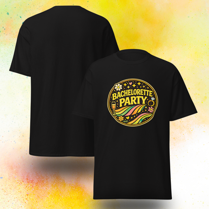 Retro style Bride Squad bachelorette party t shirt for bridal team celebration, matching outfit for hen party weekend and group of friends event  black