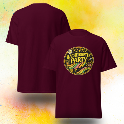 Retro style Bride Squad bachelorette party t shirt for bridal team celebration, matching outfit for hen party weekend and group of friends event  burgundy