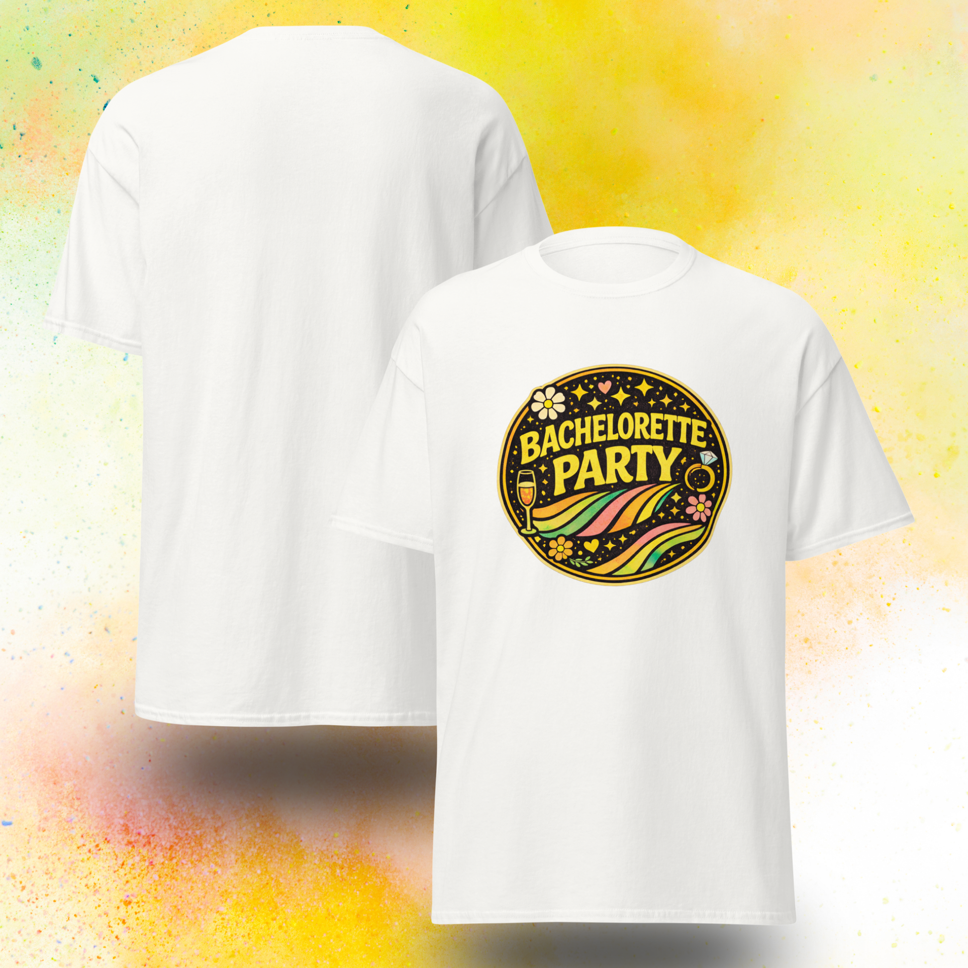 Retro style Bride Squad bachelorette party t shirt for bridal team celebration, matching outfit for hen party weekend and group of friends event white 