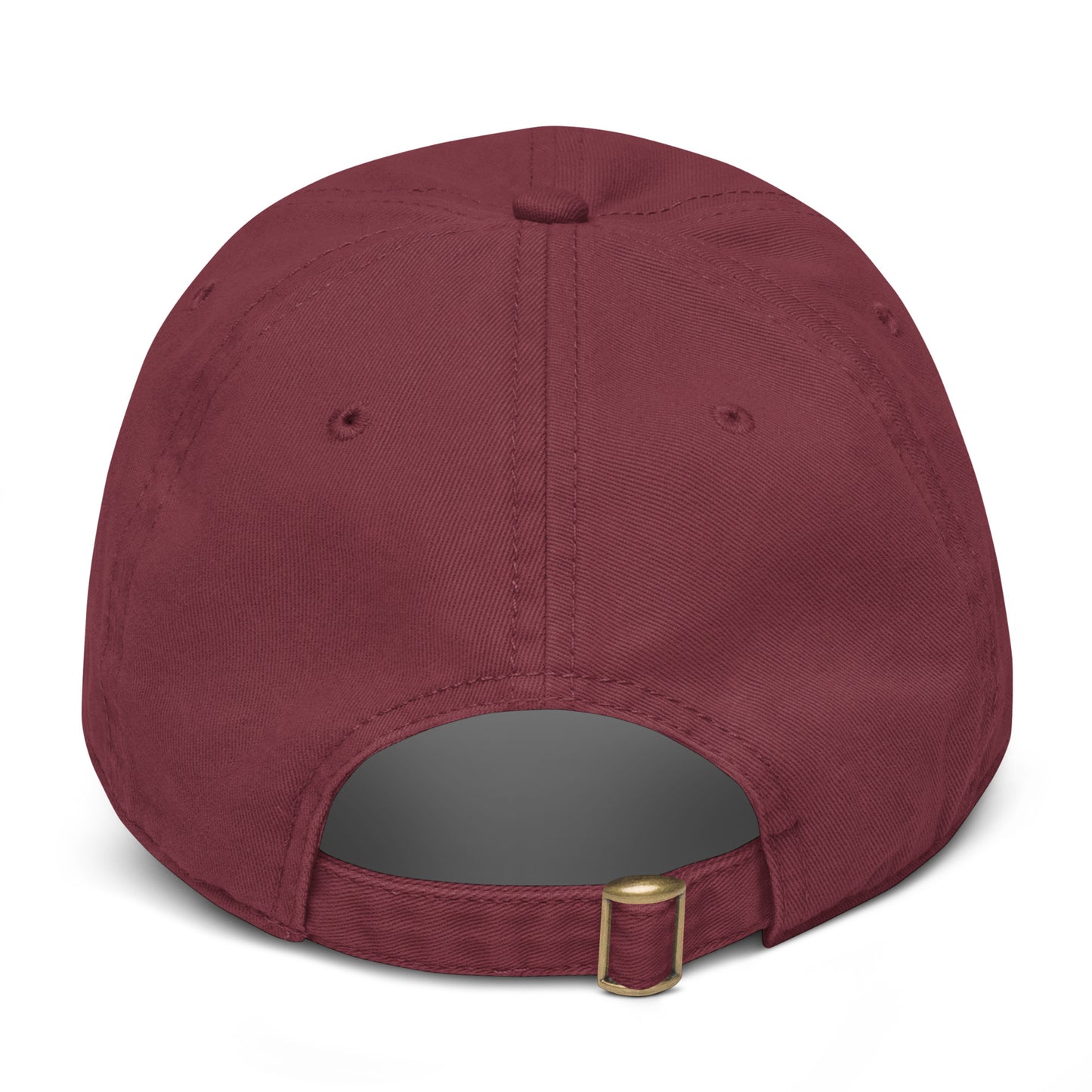 Arrière de casquette EVJF bordeaux avec sangle réglable et boucle métallique.