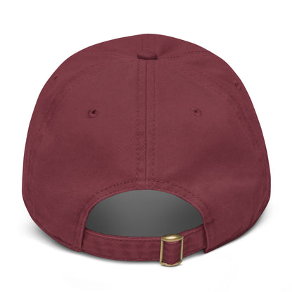 Arrière de casquette EVJF bordeaux avec sangle réglable et boucle métallique.