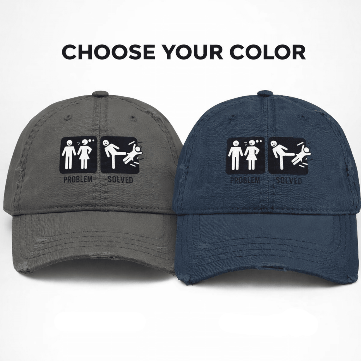 Casquette_divorce_party_Problem_Solved_Gris_et_bleu