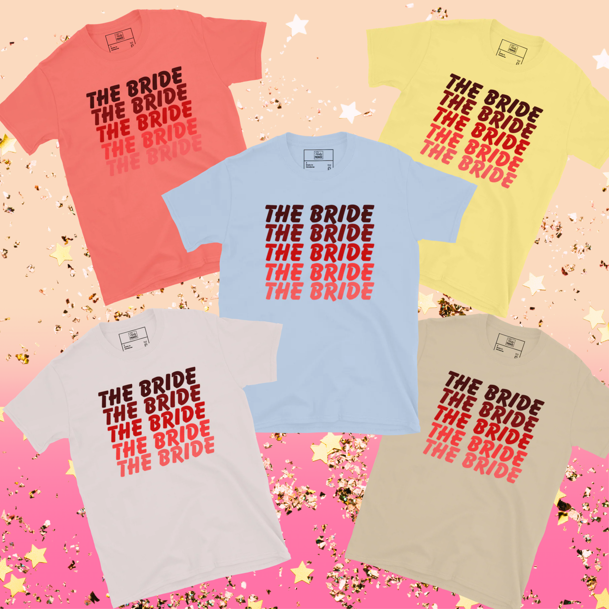 Ensemble de t-shirts The Bride pour EVJF en différentes couleurs pour la future mariée