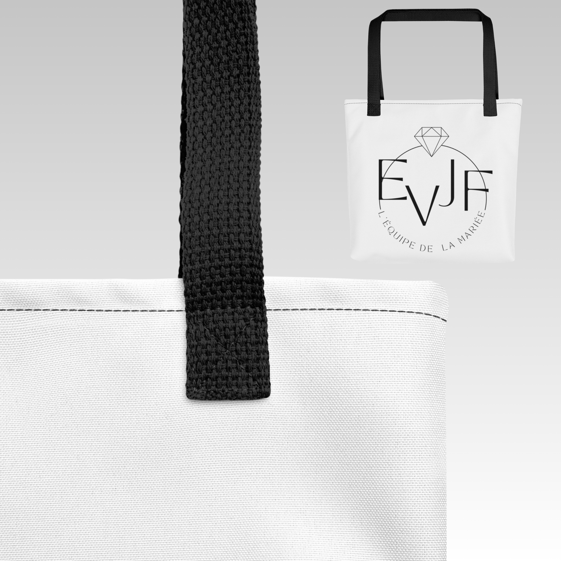 Zoom sur les anses et couture du tote bag EVJF équipe de la mariée
