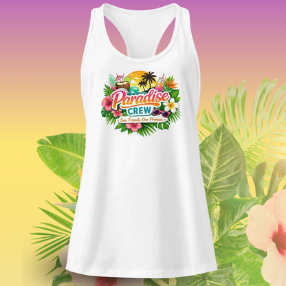 Debardeur blanc femme avec design floral tropical pour EVJF, tenue estivale pour fete de la mariee et celebration ensoleillee blanc.