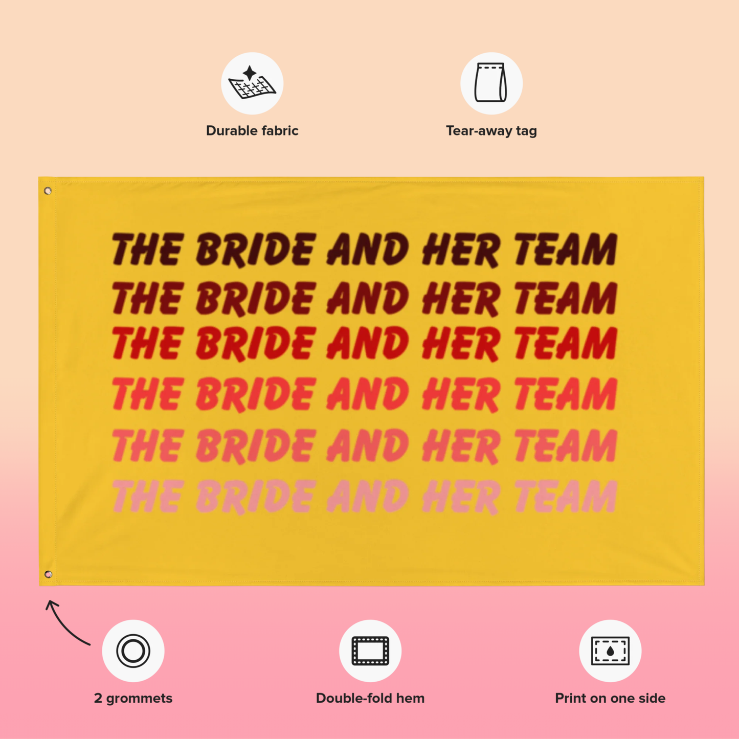 Drapeau The Bride and Her Team pour décoration EVJF et bachelorette party, bannière murale pour fête de la mariée et son équipe.