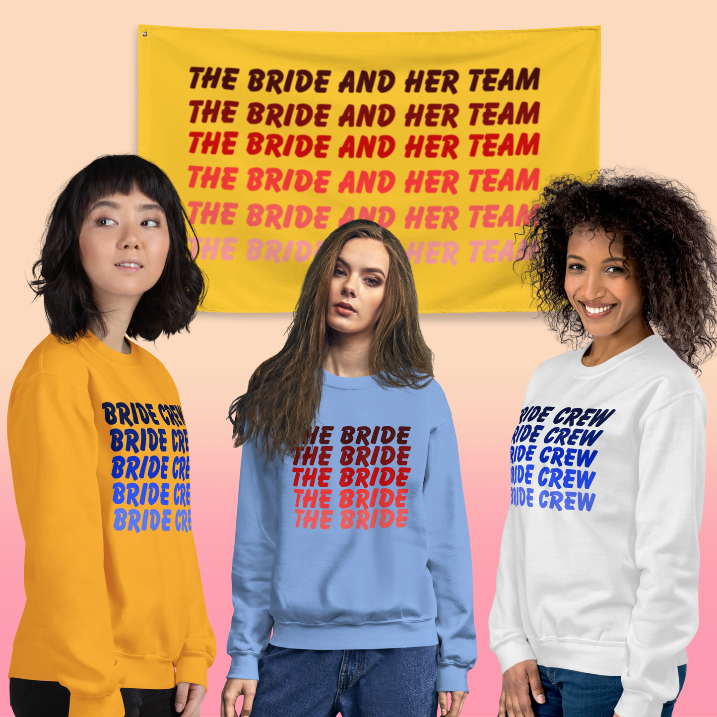 Drapeau The Bride and Her Team pour décoration EVJF et bachelorette party, bannière murale pour fête de la mariée et son équipe.