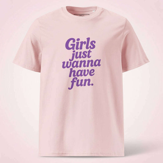 t-shirt-rose-pâle-“girls-just-wanna-have-fun”-–-coton-bio-–-collection-girl’s-nightt-shirt-femmeparty-promise-35032460