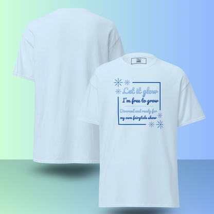 White divorce party t-shirt showing front slogan and back view, soft and comfortable tee ideal for newly divorced celebrations and gifts.