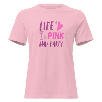 t-shirt-“life-is-pink-party”-–-blanc-rose-–-coupe-décontractée-slogan-roseviolett-shirt-femmeparty-promise-35032465