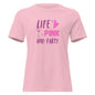 t-shirt-“life-is-pink-party”-–-blanc-rose-–-coupe-décontractée-slogan-roseviolett-shirt-femmeparty-promise-35032465