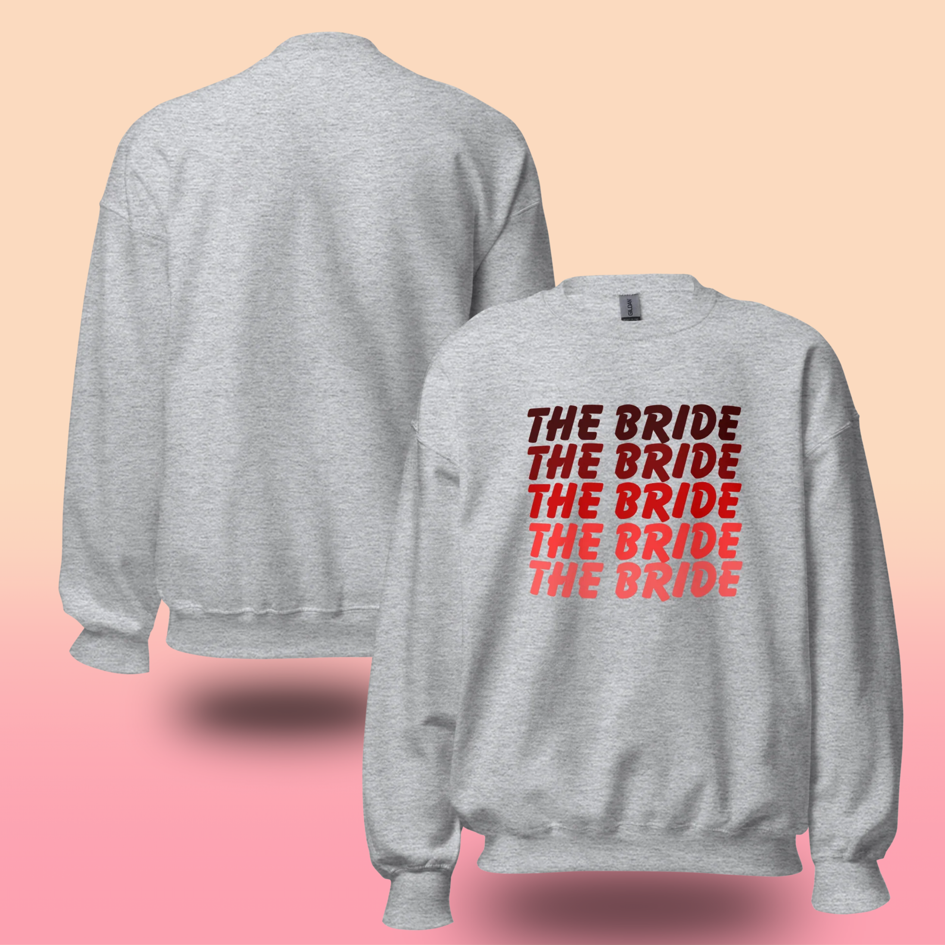 Sweat The Bride EVJF pour future mariée porté ou présenté à plat, pull confortable parfait pour enterrement de vie de jeune fille et look coordonné mariage.