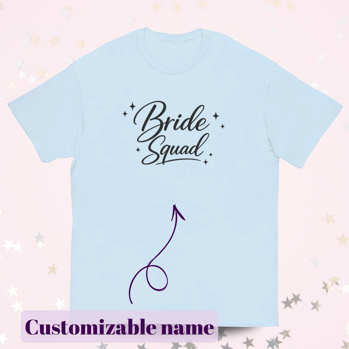T_Shirt_Bride_Squad_Bleu_presente a plat .Personnalisable avec le nom de la mariee_EVJF_quipe_de_la_Mariee