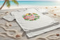 -shirt blanc Beach Bride avec design tropical coloré. Impression lumineuse et coupe structurée idéale pour EVJF à la plage.