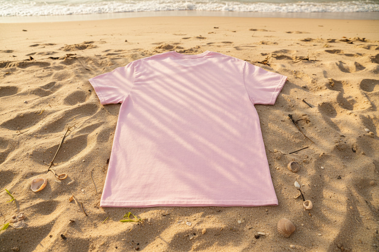 Vue de dos du t-shirt Beach Bride rose clair, coupe fluide et élégante pour les moments beach & fun.