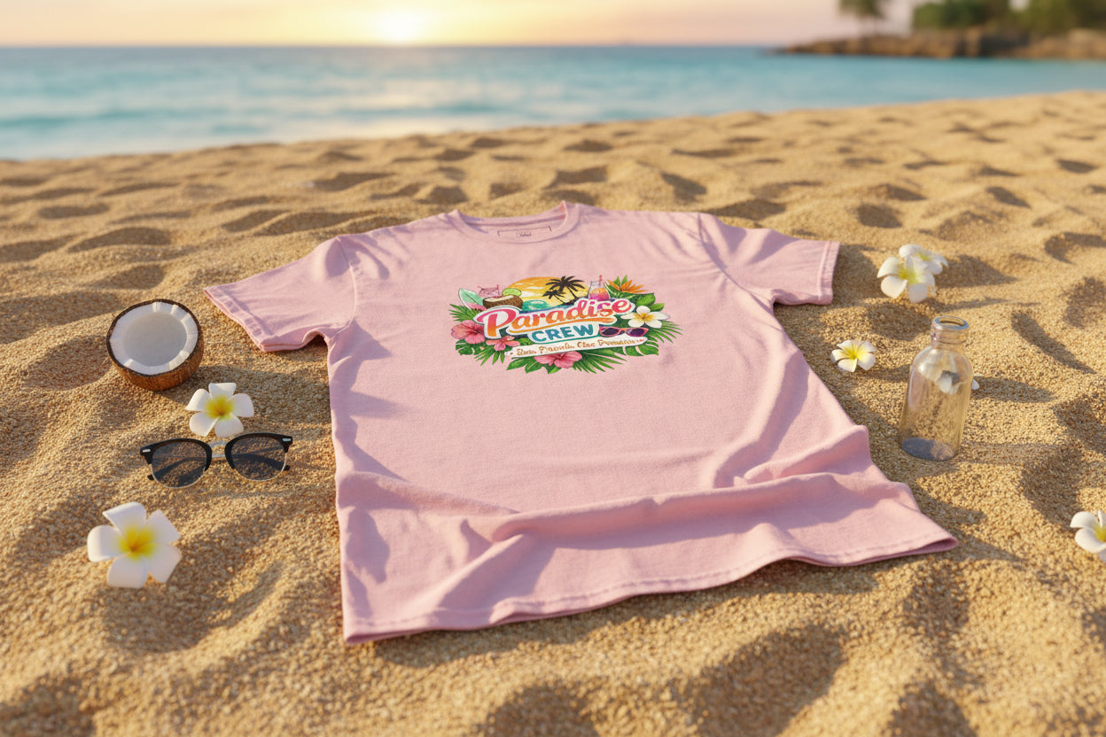 Le rose clair Paradise Crew incarne la douceur, la féminité et la complicité. Idéal pour un EVJF, une girls trip ou une soirée tropicale placée sous le signe de l’amitié.