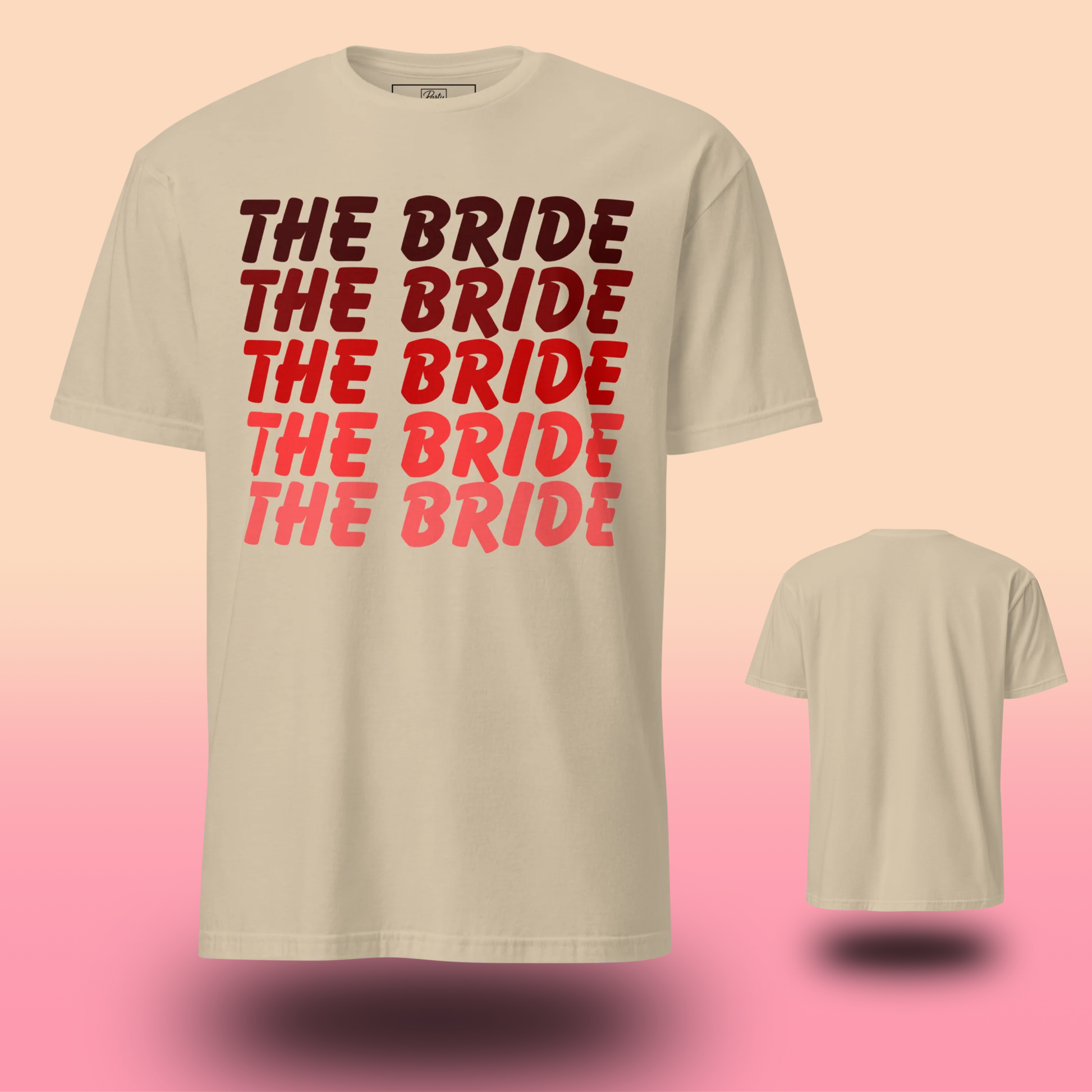 T-shirt beige The Bride pour EVJF avec inscription pour la future mariée