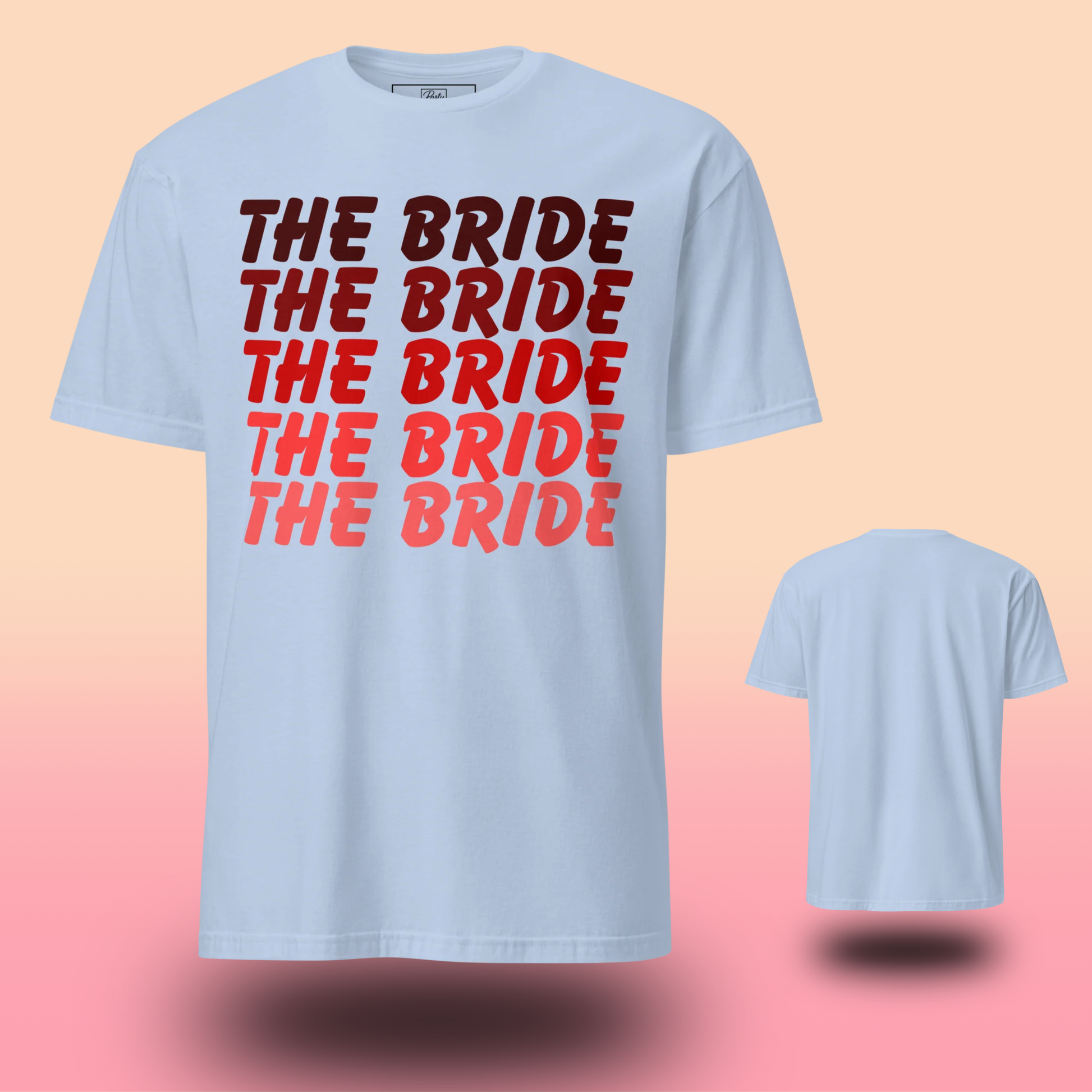 T-shirt bleu The Bride pour fête EVJF avec design graphique texte pour la mariée