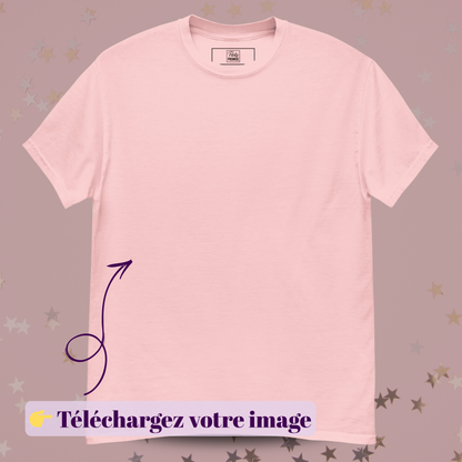 T-shirt  personnalisable avec zone pour télécharger votre image, idéal pour EVJF, fêtes d’anniversaire, événements professionnels, mariages et créations sur mesure — rose pale