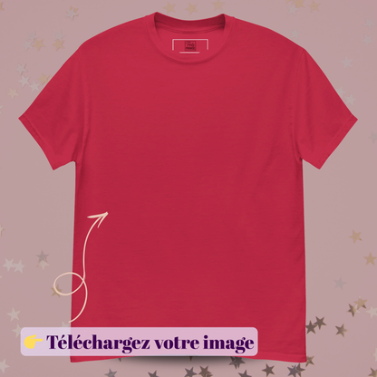 T-shirt  personnalisable avec zone pour télécharger votre image, idéal pour EVJF, fêtes d’anniversaire, événements professionnels, mariages et créations sur mesure — rouge