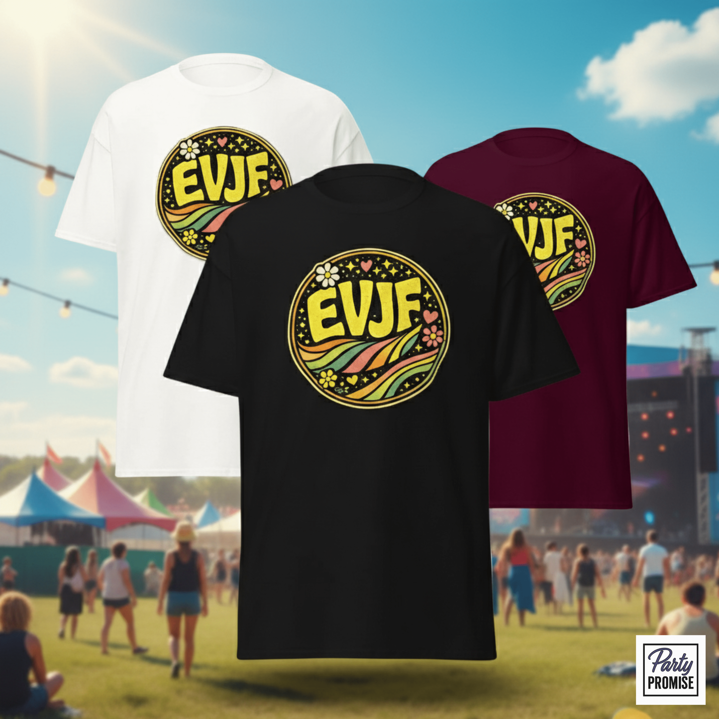 T-shirts_EVJF_style_festival_retro_Collection_Party_Promise, team bride en francais
