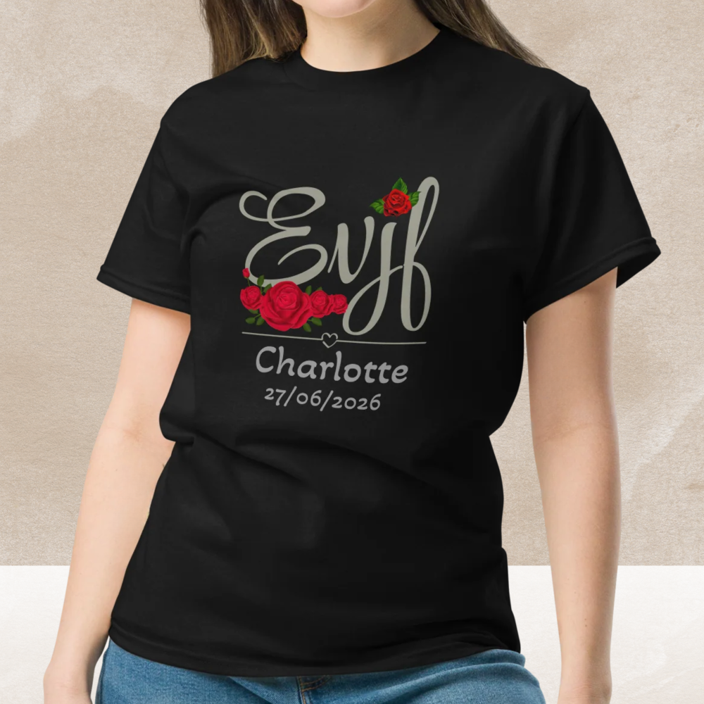 T shirt EVJF femme noir porte design floral