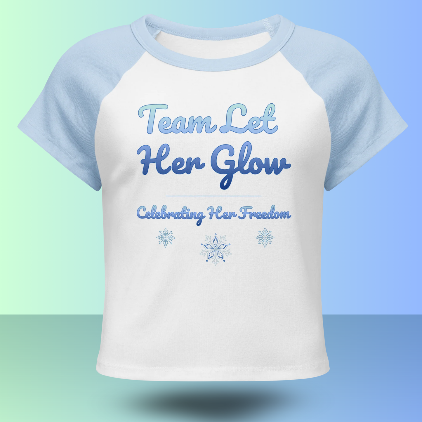 Stylish divorce party team shirt featuring Let Her Glow slogan, ideal for friends supporting the bride during her divorce celebration.