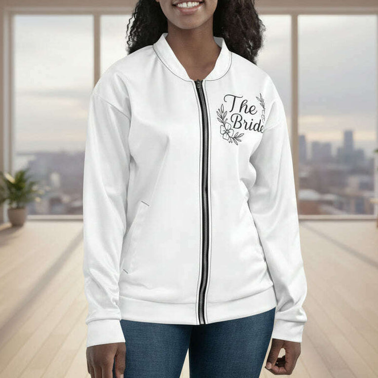 Bomber Blanc “The Bride” – Couture Noire – Collection Minimaliste 3XL par veste