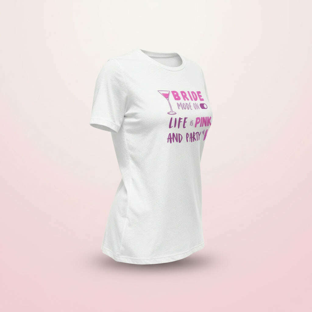 t-shirt-“bride-mode-on-–-the-life-is-pink-and-party”-–-blanc-rose-–-coupe-décontractéet-shirt-femmeparty-promise-35032483