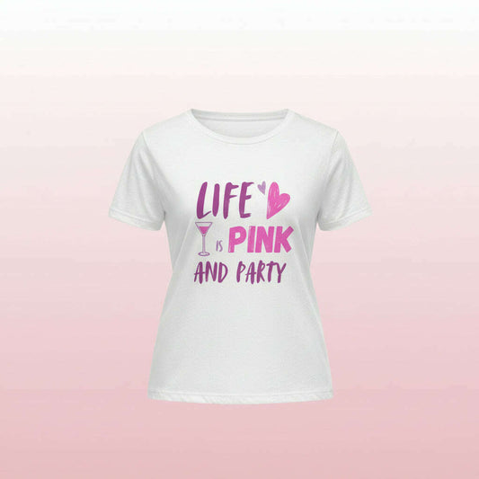 t-shirt-“life-is-pink-party”-–-blanc-rose-–-coupe-décontractée-slogan-roseviolett-shirt-femmeparty-promise-35032463