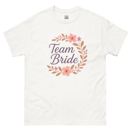 T-shirt Team Bride Boho Chic blanc posé à plat personnalisé design unique party promise