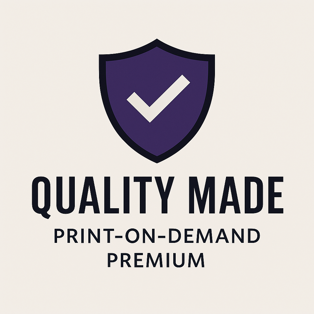 Icône Quality Made avec un bouclier violet et un check, représentant l’impression premium chez Party Promise.