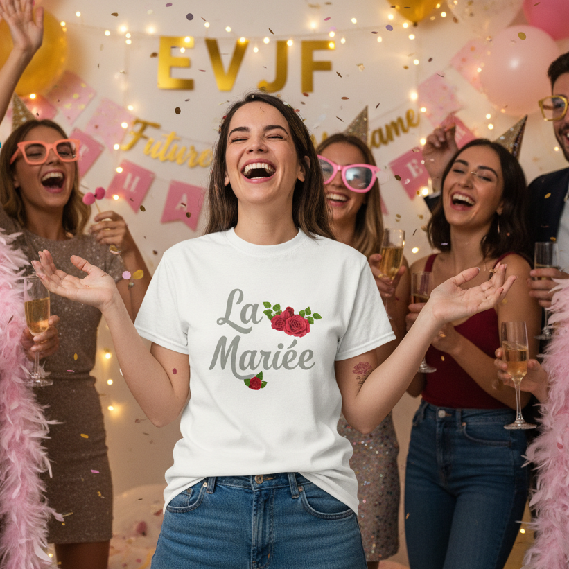 groupe femmes evjf avec t shirts la mariee ambiance fete ballons team bride celebration mariage