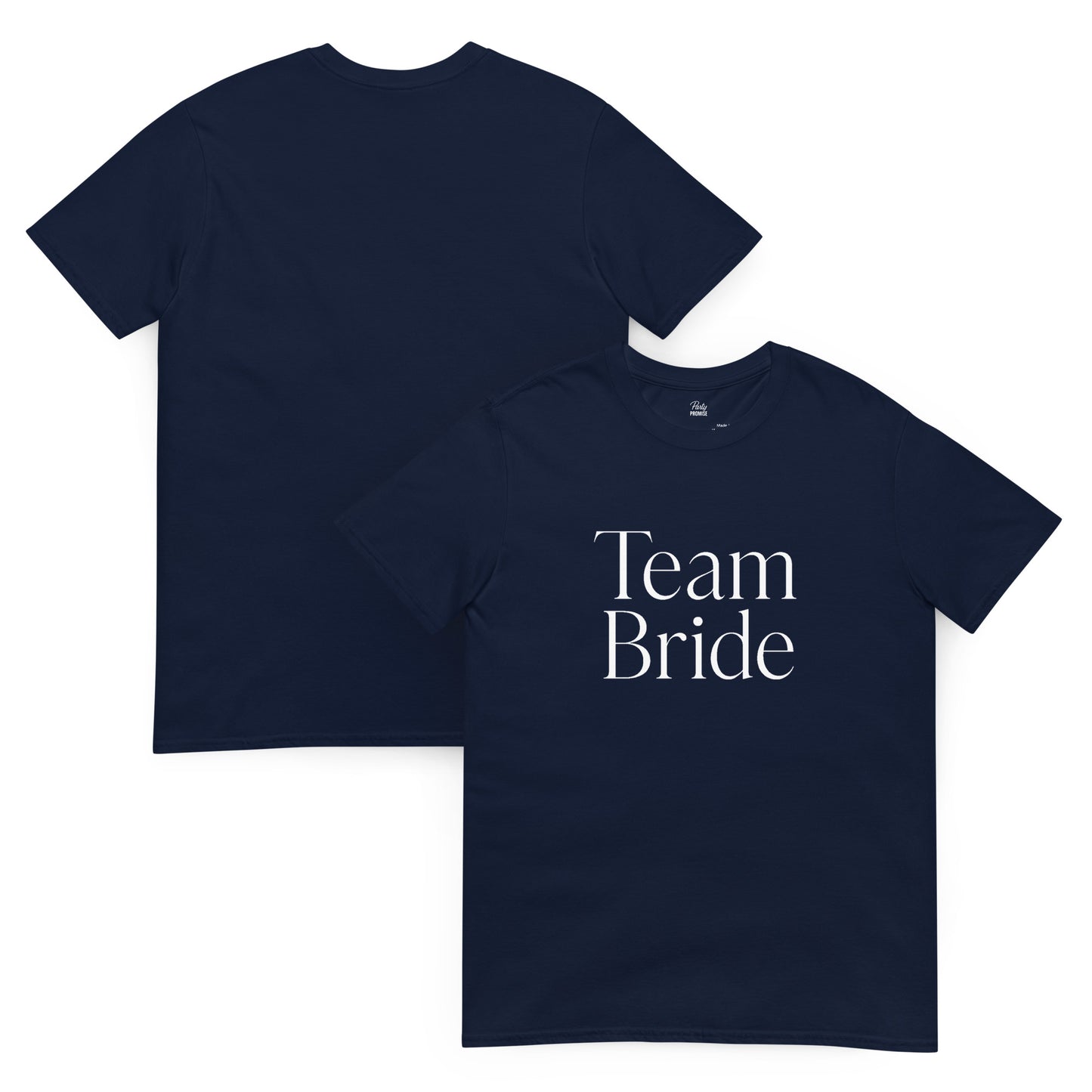 Women’s navy Team Bride t-shirt with minimal white print.