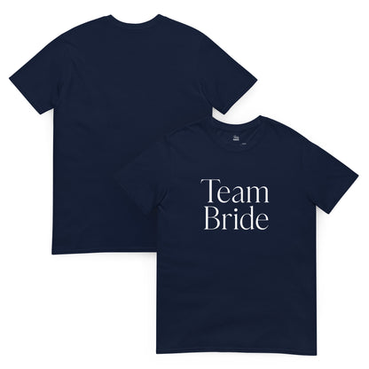 Women’s navy Team Bride t-shirt with minimal white print.
