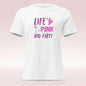 t-shirt-“life-is-pink-party”-–-blanc-rose-–-coupe-décontractée-slogan-roseviolett-shirt-femmeparty-promise-35032469